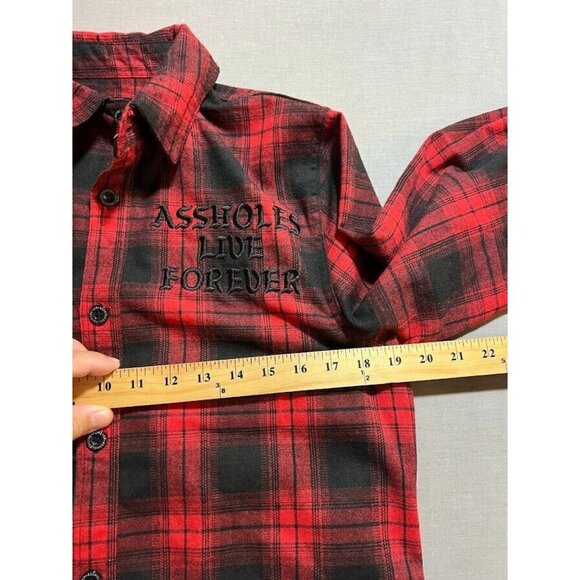 A$$holes Live Forever Flannel Shirt Adult S Red Plaid Button Up Long Sleeve Mens - Picture 5 of 9